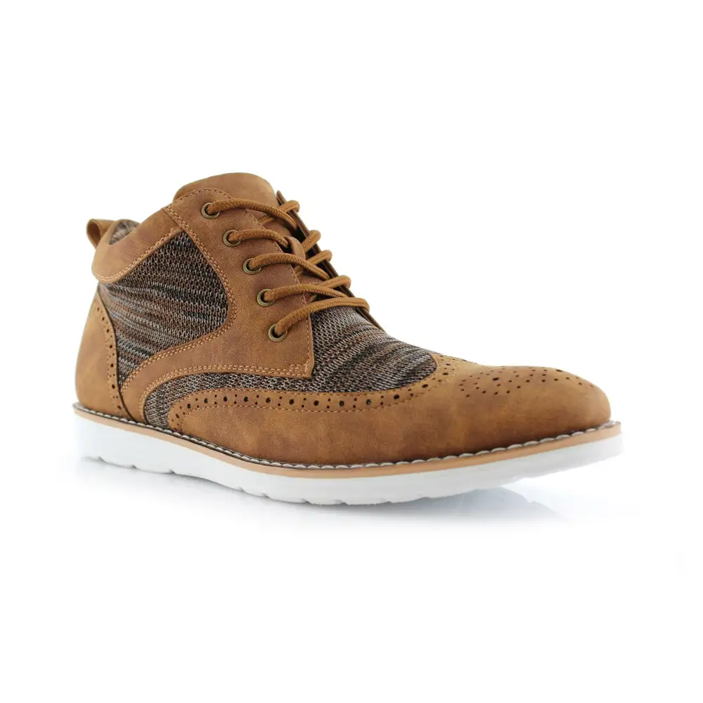 Faux-Suede Suede Faux-Leather Brogue Boots