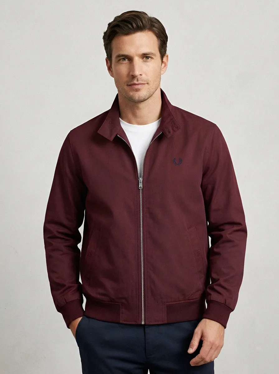 Men's Casual Minimalist Navy Embroidered Harrington Jacket
