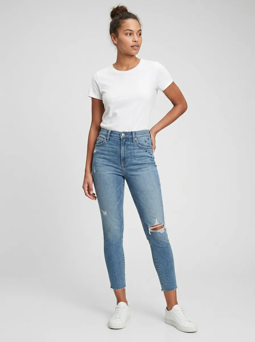 Women's Floral Embroidered Distressed Slim Jeans