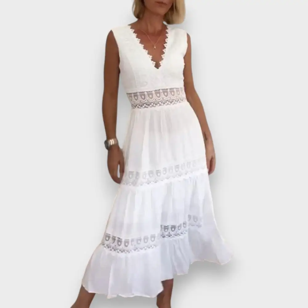 V-Neck Lace Flowing Casual Dress