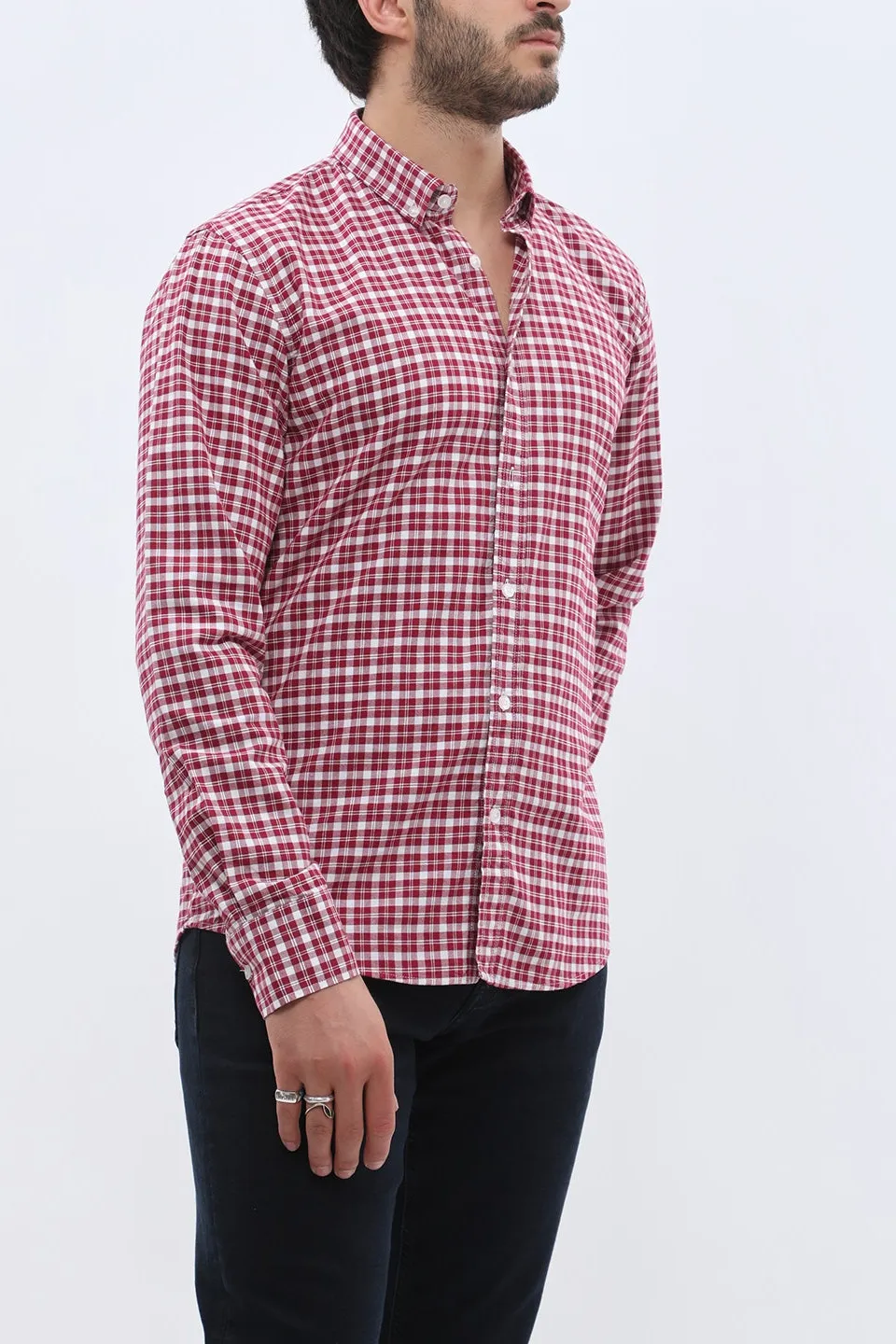 Modern Oxford Checked Long Sleeve Men's Button Down Shirt