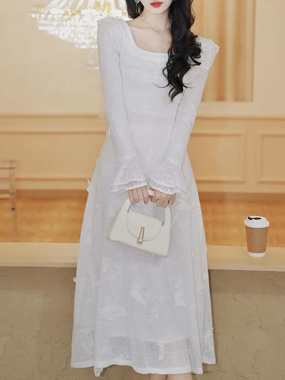 Butterfly Square Neck Wedding Romantic Maxi Dress