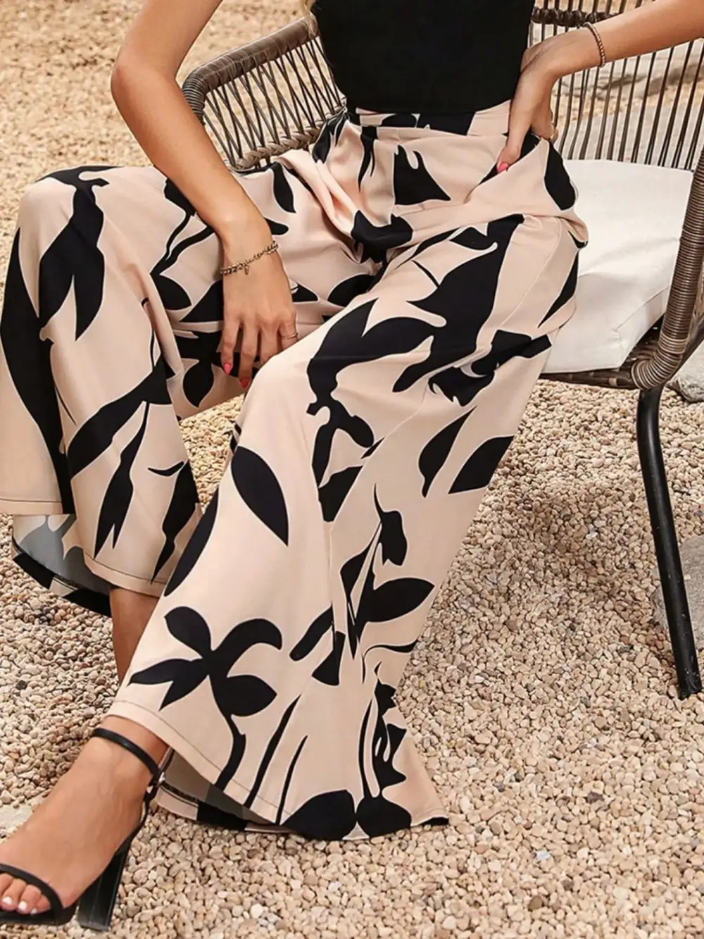 Wide Leg Printed Casual Everyday Pants
