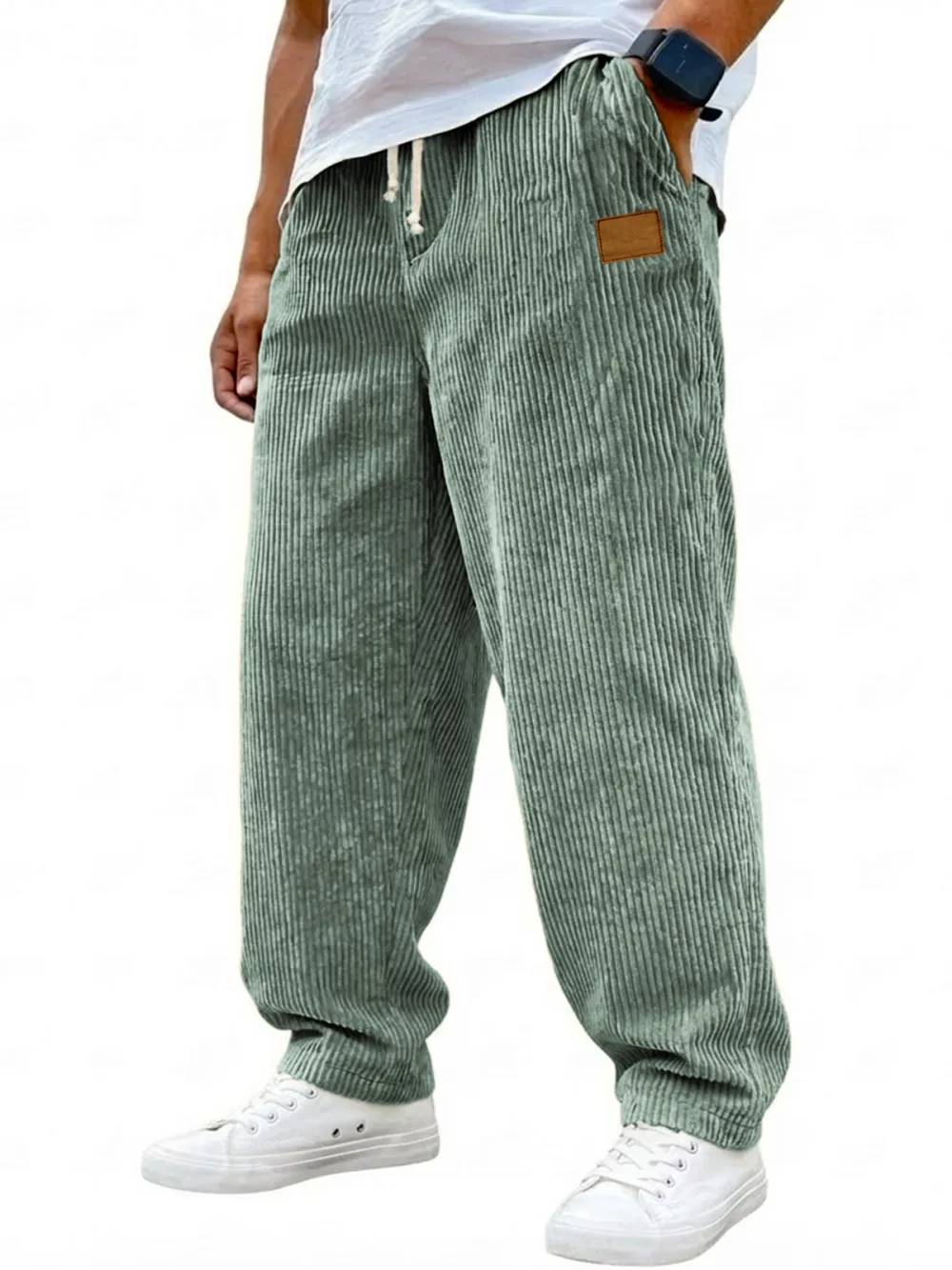 Corduroy Drawstring Seamed Trousers