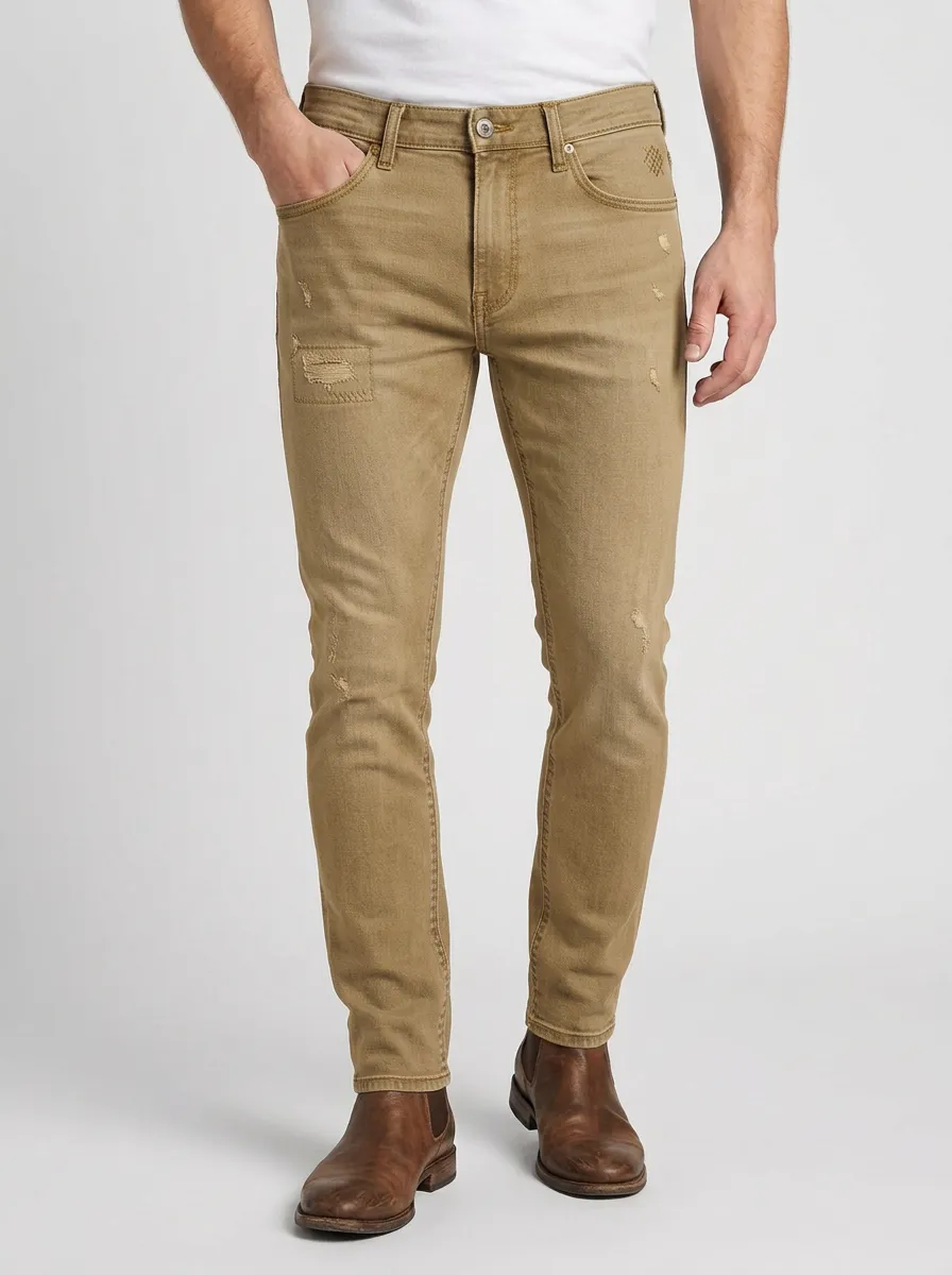 Men's Ridge Distressed Blue Denim Slim-Fit Jeans