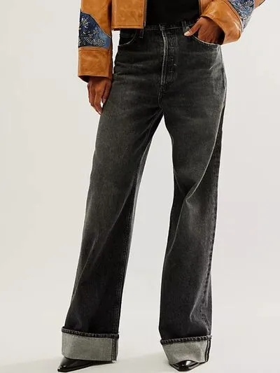 Pocketed Cuffed Denim Jeans