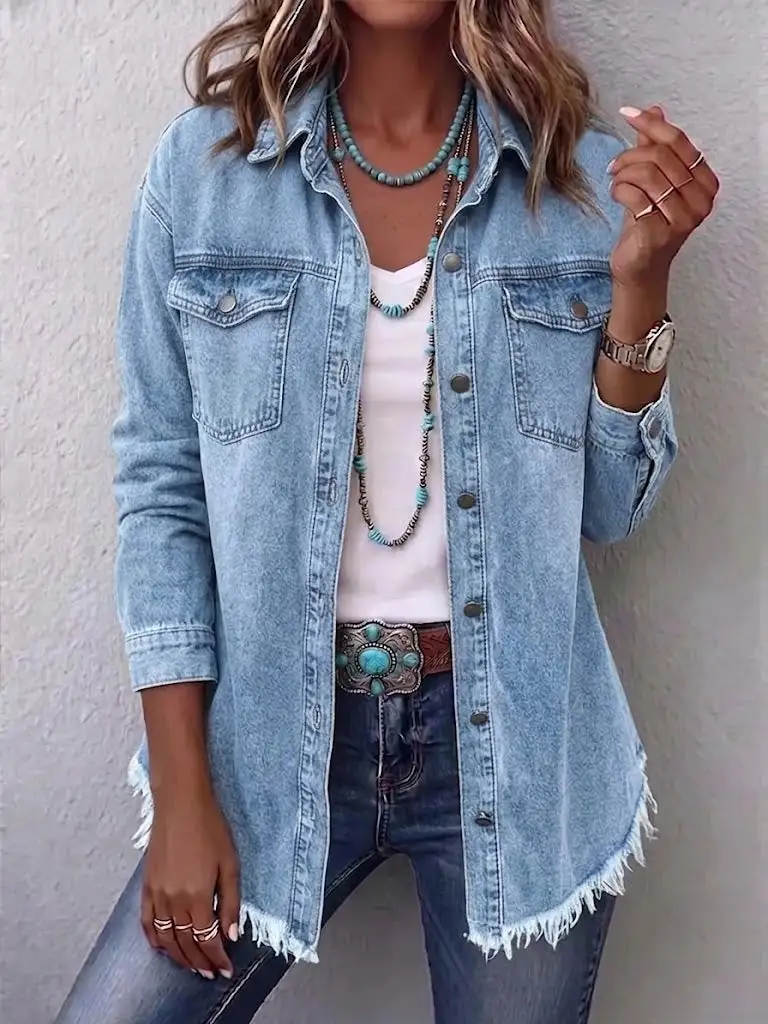 Frayed-hem Washed Jacket