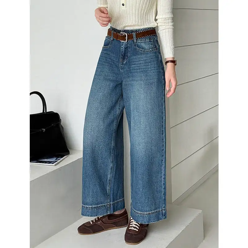 Pleated Vintage Loose Fit Straight Leg Jeans