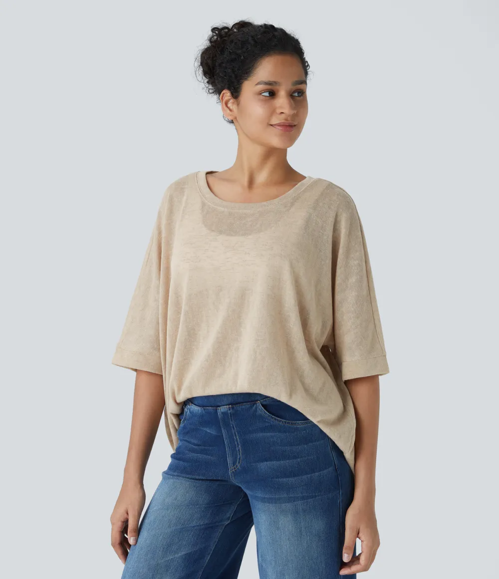 Asymmetric Split Hem Sheer Oversize Casual Top