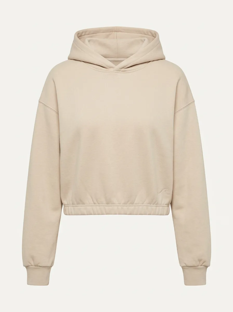 Women's Minimalist Beach Lover Wave Embroidered Cropped Hoodie