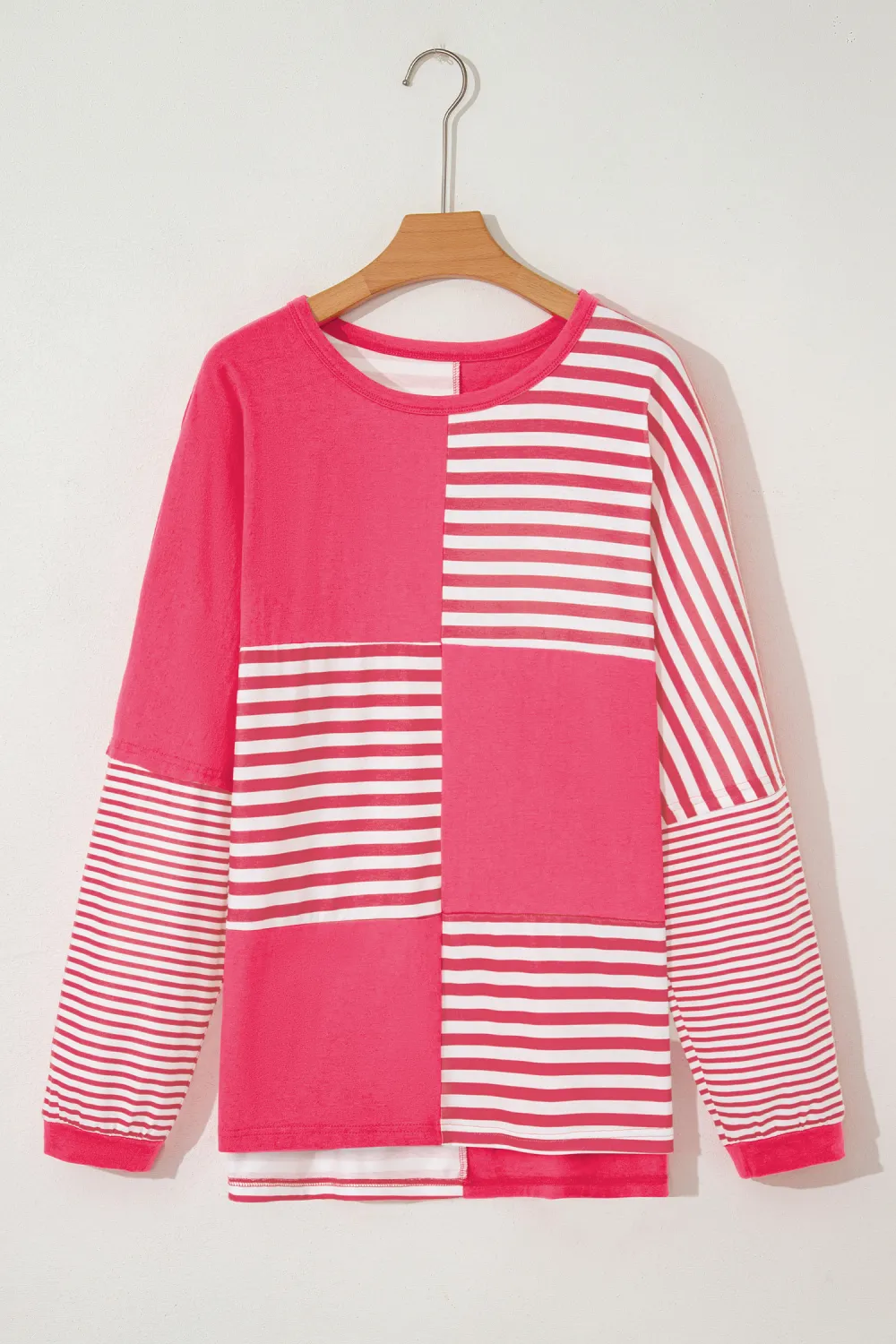 Pink Stripe Block Patchwork Drop Top