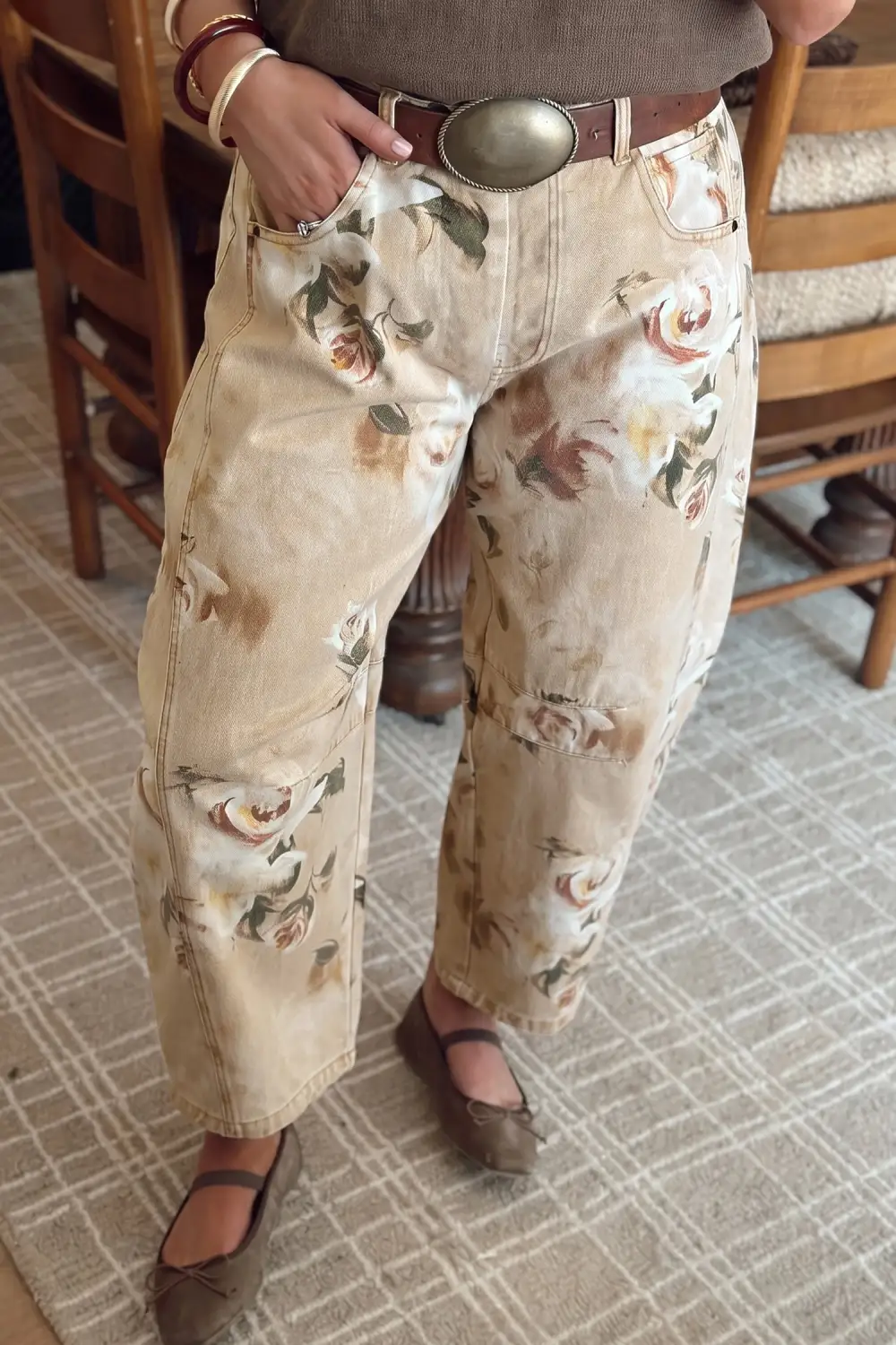 Women's Retro Floral Print Relaxed Barrel Jeans