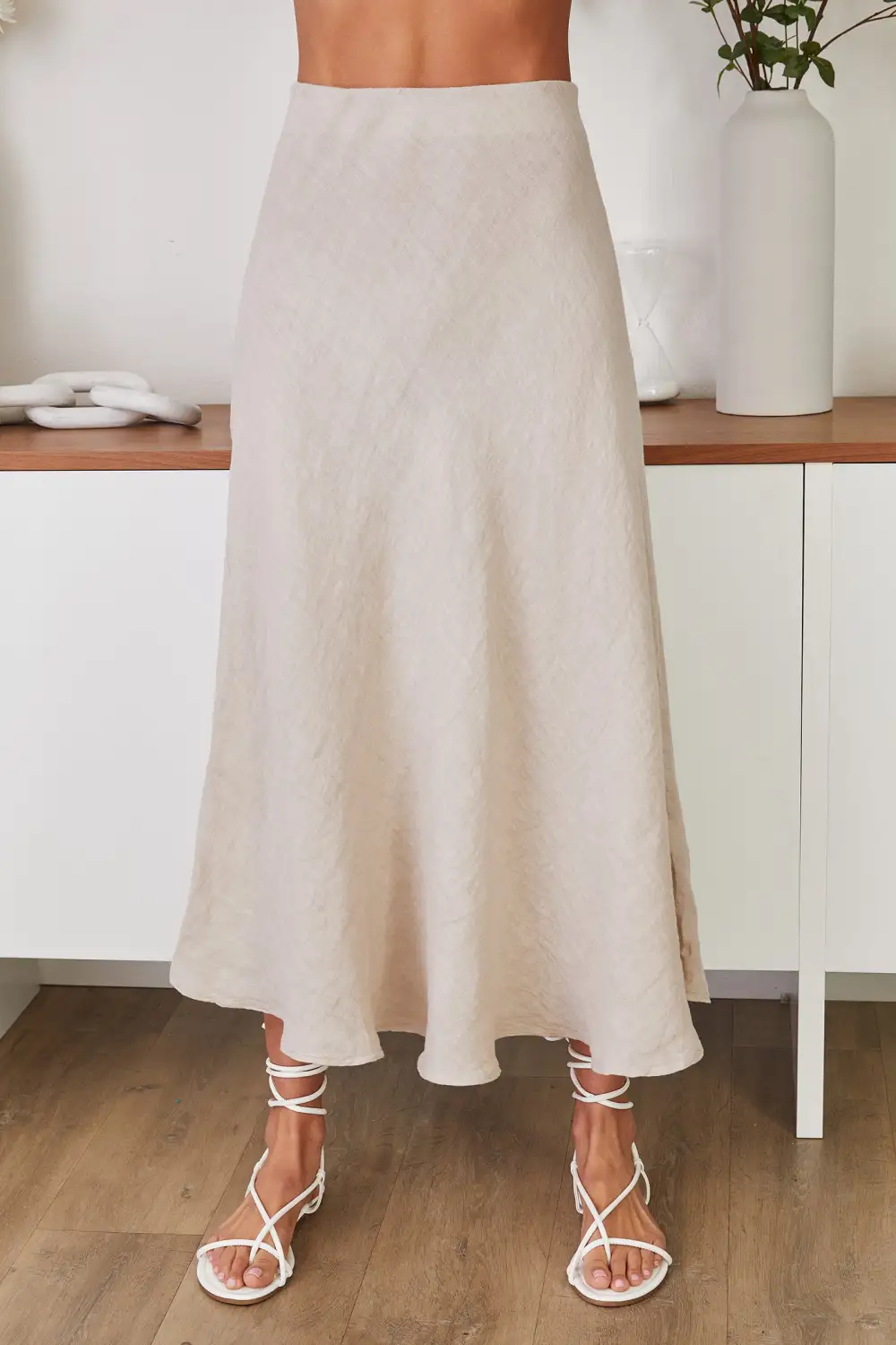 Linen Crinkle Midi Skirt