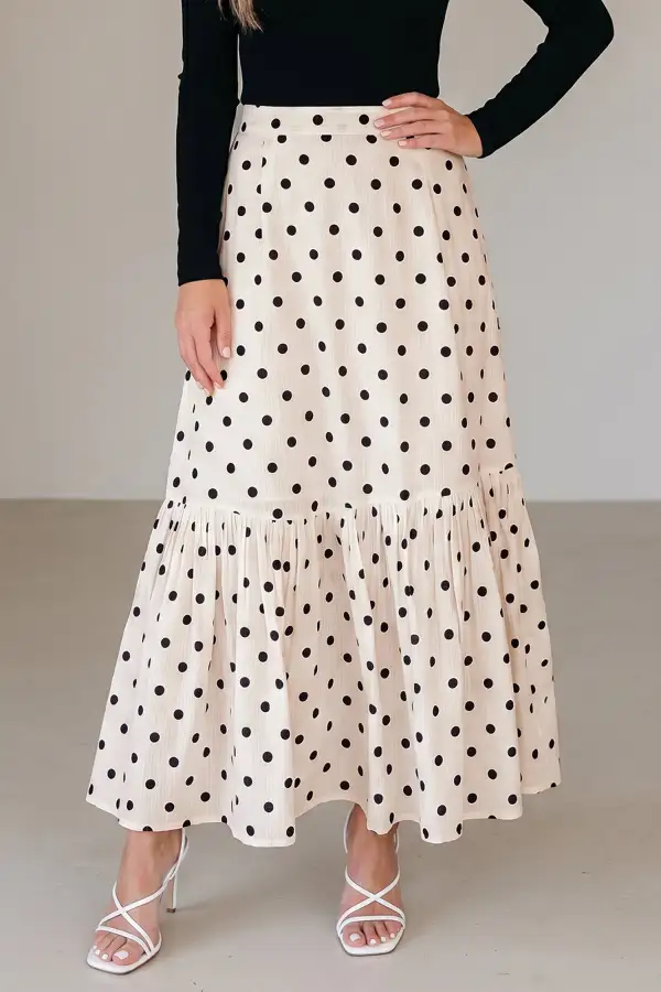 Polka Dot Ruffled Slit Maxi Skirt