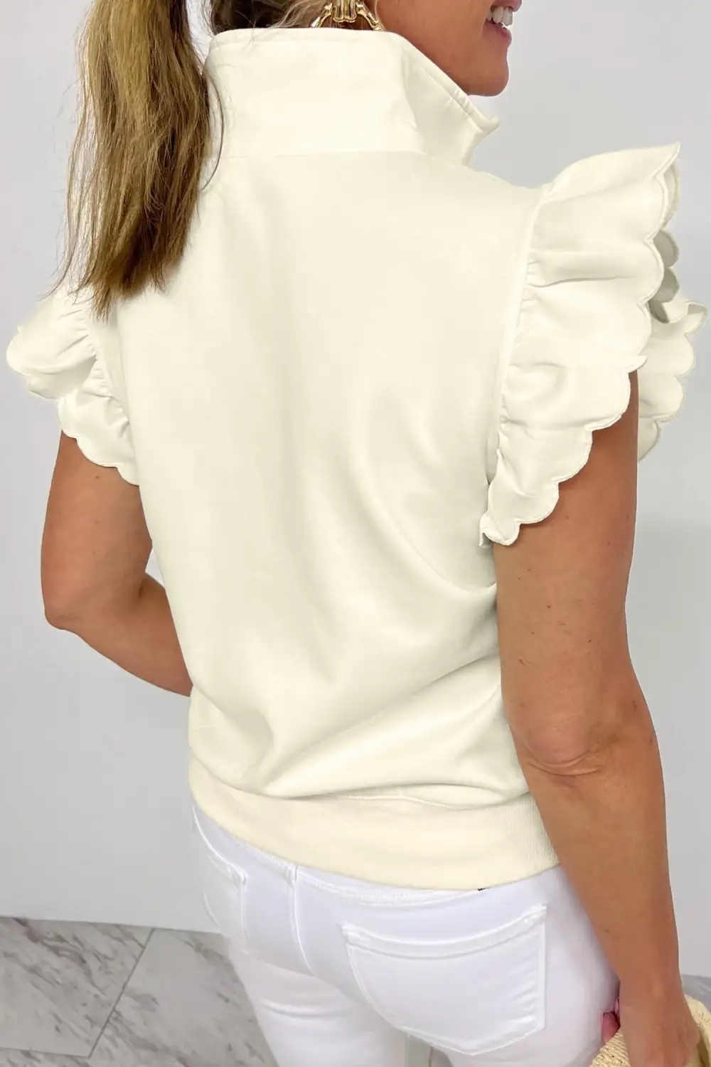 Women's Collared Short Sleeve Ruffled Top