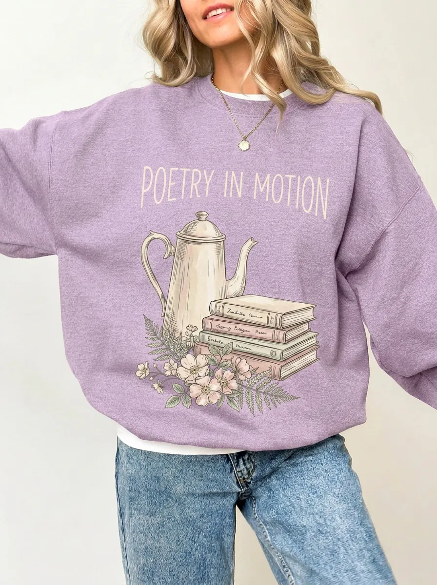 Women's Poetry In Motion Teapot Books Floral Graphic Sweatshirt