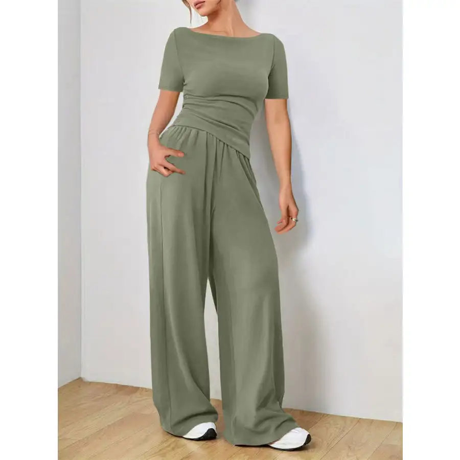 Round Neck Short Sleeve T Shirt and Pants Set