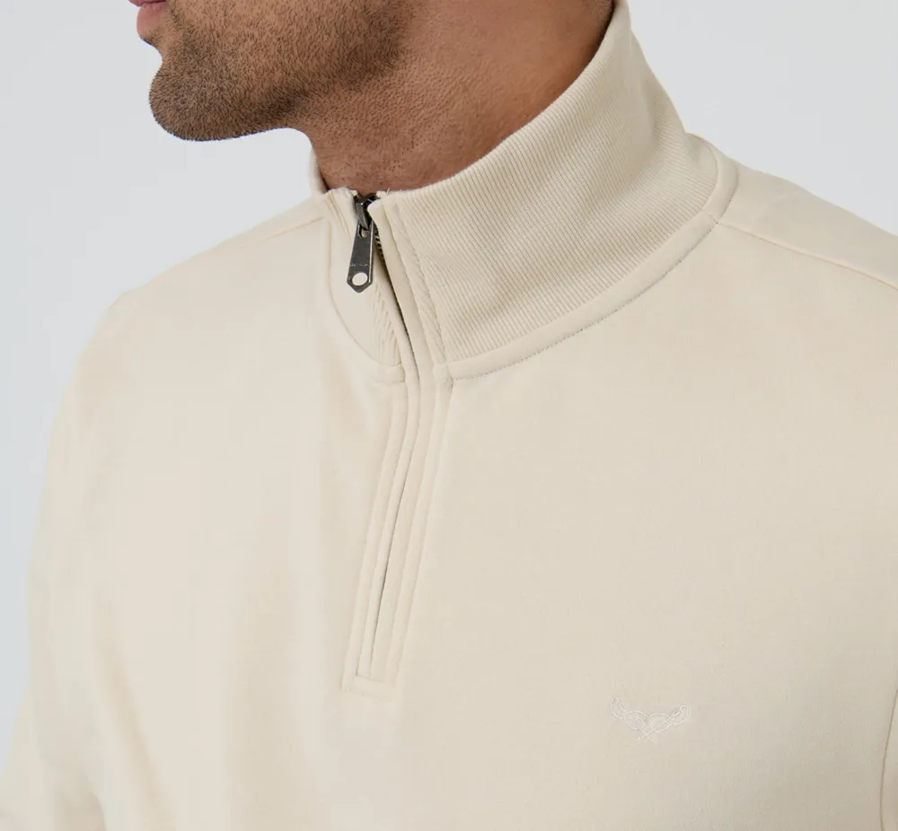 Men's Beige Quarter-Zip Sweatshirt