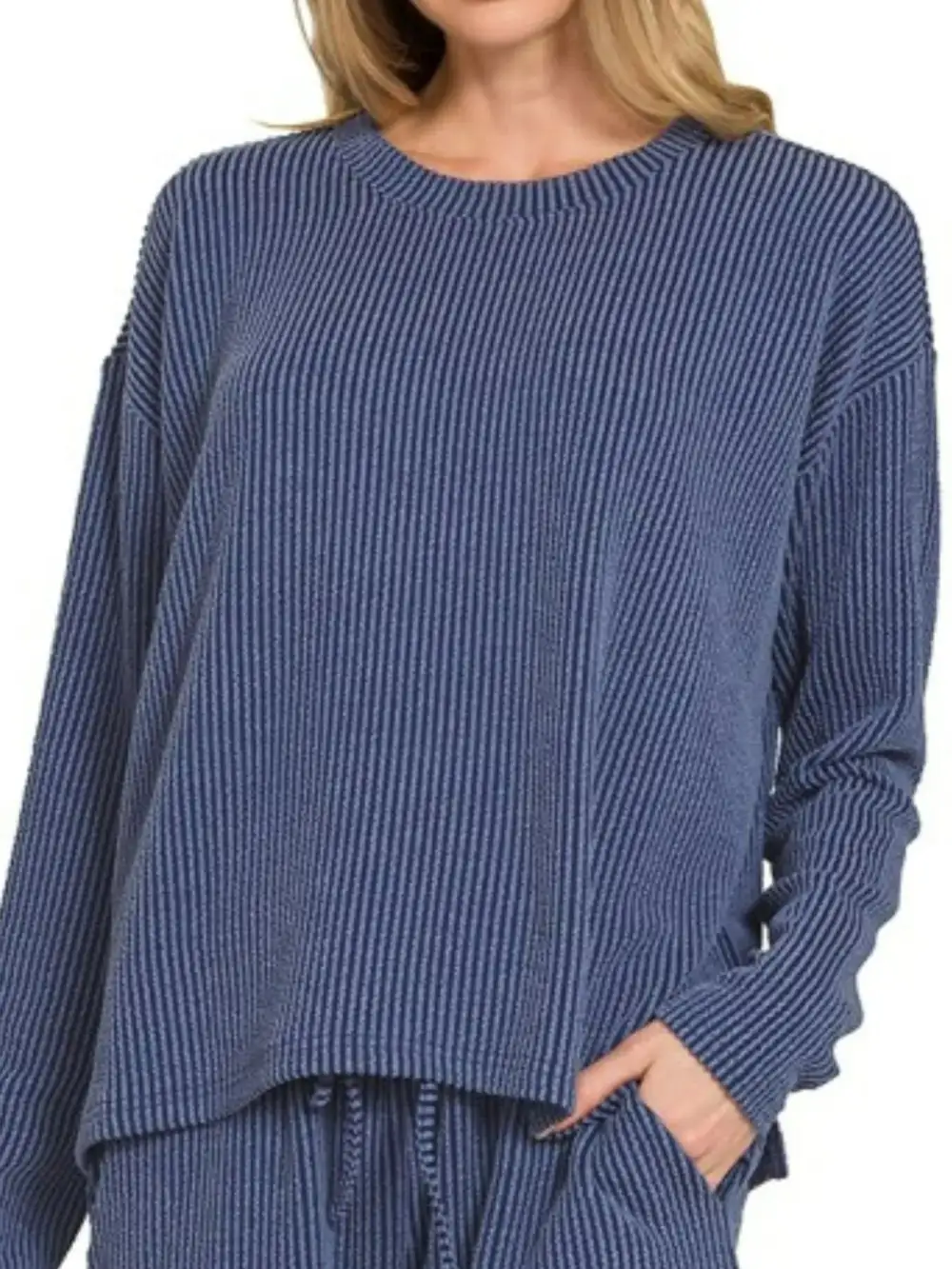 Ribbed Corded Rib Long Sleeve Tee and Shorts Set