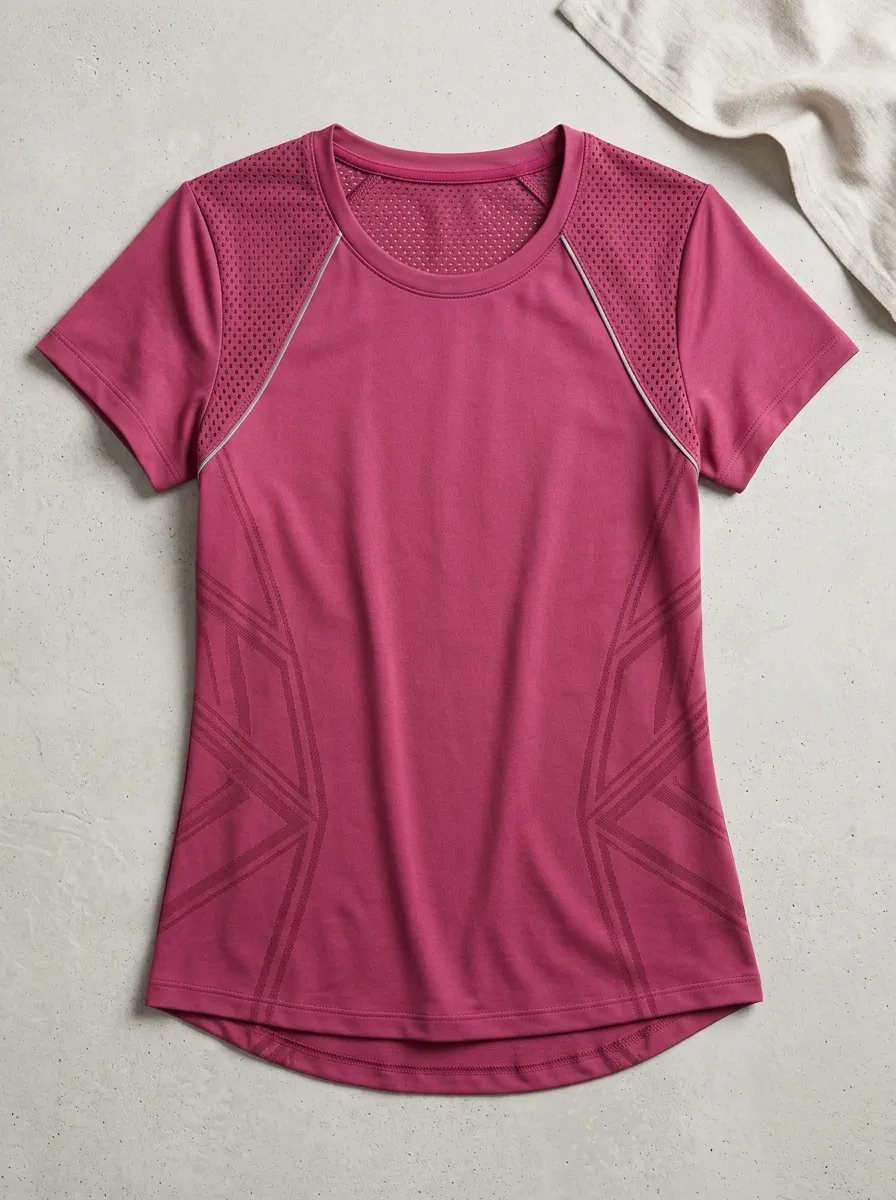 Women's Fitness Gym Mesh Panel Geometric Printed Sport Top