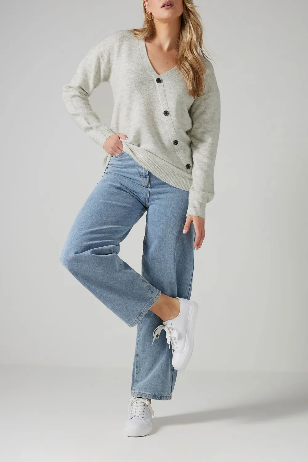 Asymmetric Button Decoration V-Neck Sweater