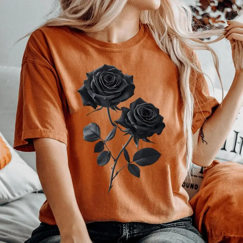 Beautiful Black Roses Flower Couple Women's Oversized Comfort T-Shirt