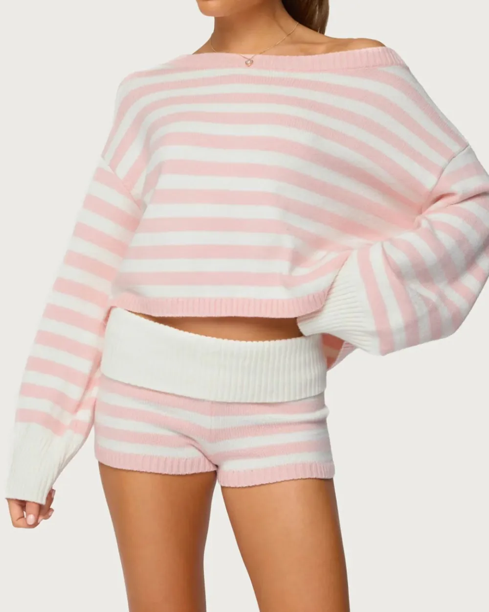 Striped Oversized Sweater and Mini Shorts Set