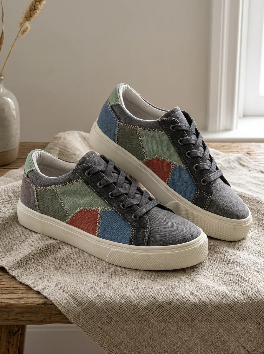 Men's Casual Patchwork Colorblock Stitched Printed Canvas Shoes