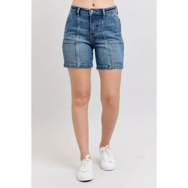 High Rise Pocketed Denim Shorts