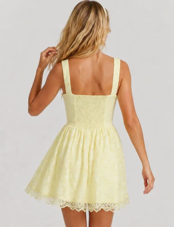 Lace Square Neck Sleeveless Mini Dress