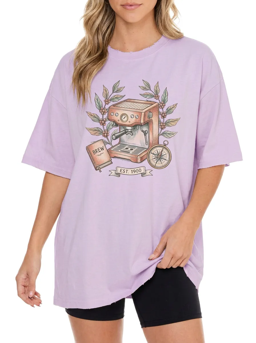 Women's Coffee Espresso Machine Compass Graphic T-Shirt
