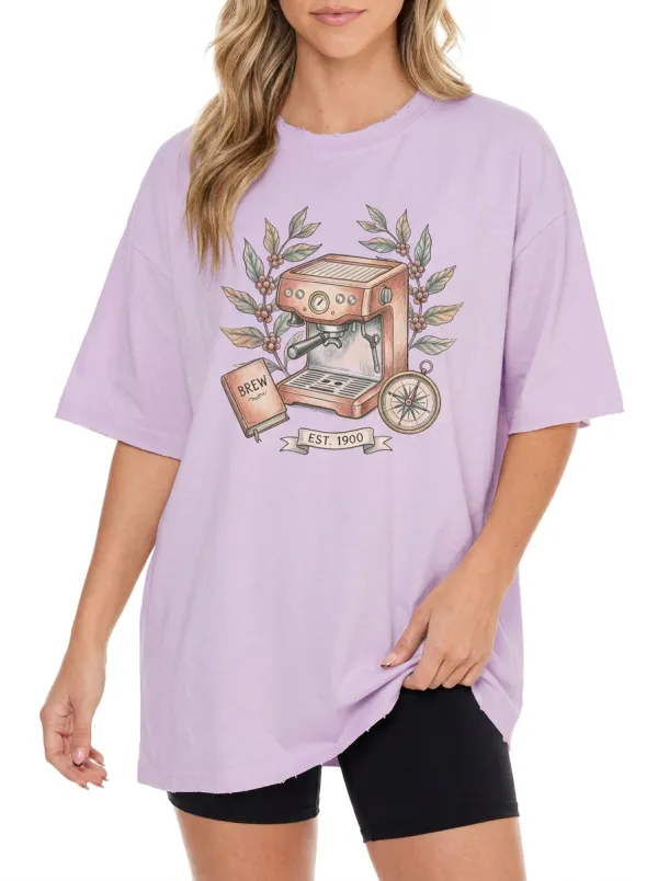 Women's Coffee Espresso Machine Compass Graphic T-Shirt
