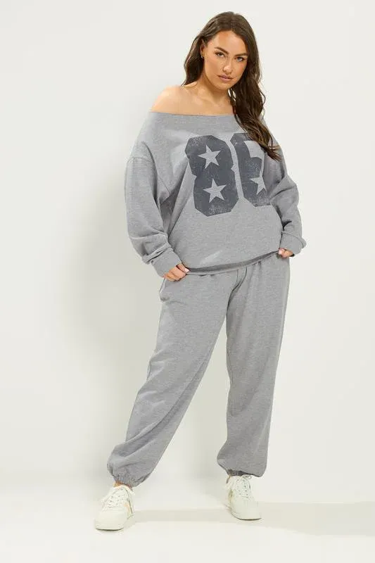 Grey '86' Off-Shoulder Sweatshirt & Jogger Set
