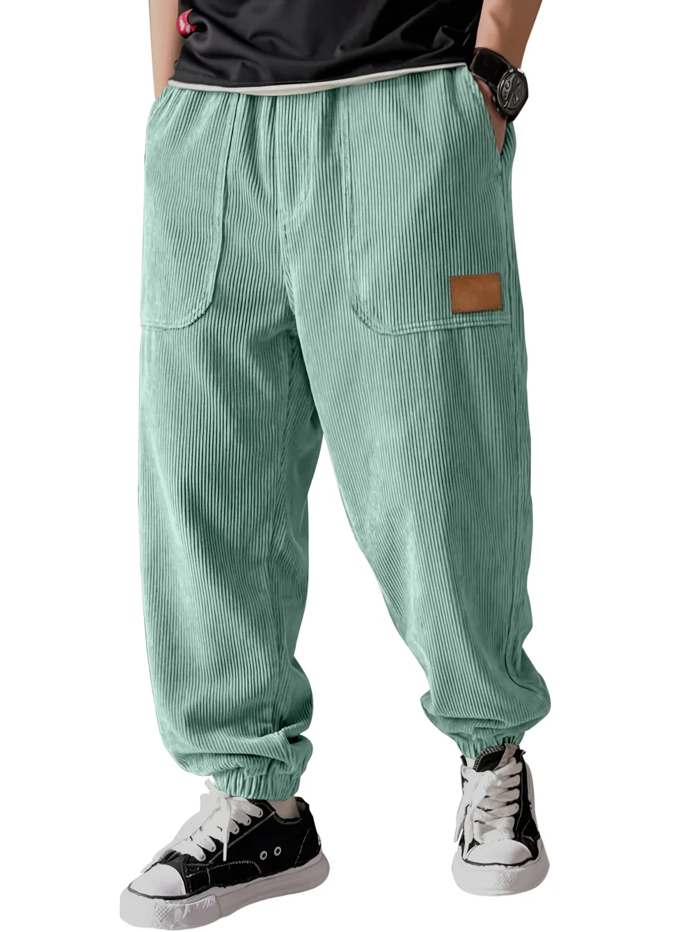 Corduroy Panel Detail Pants