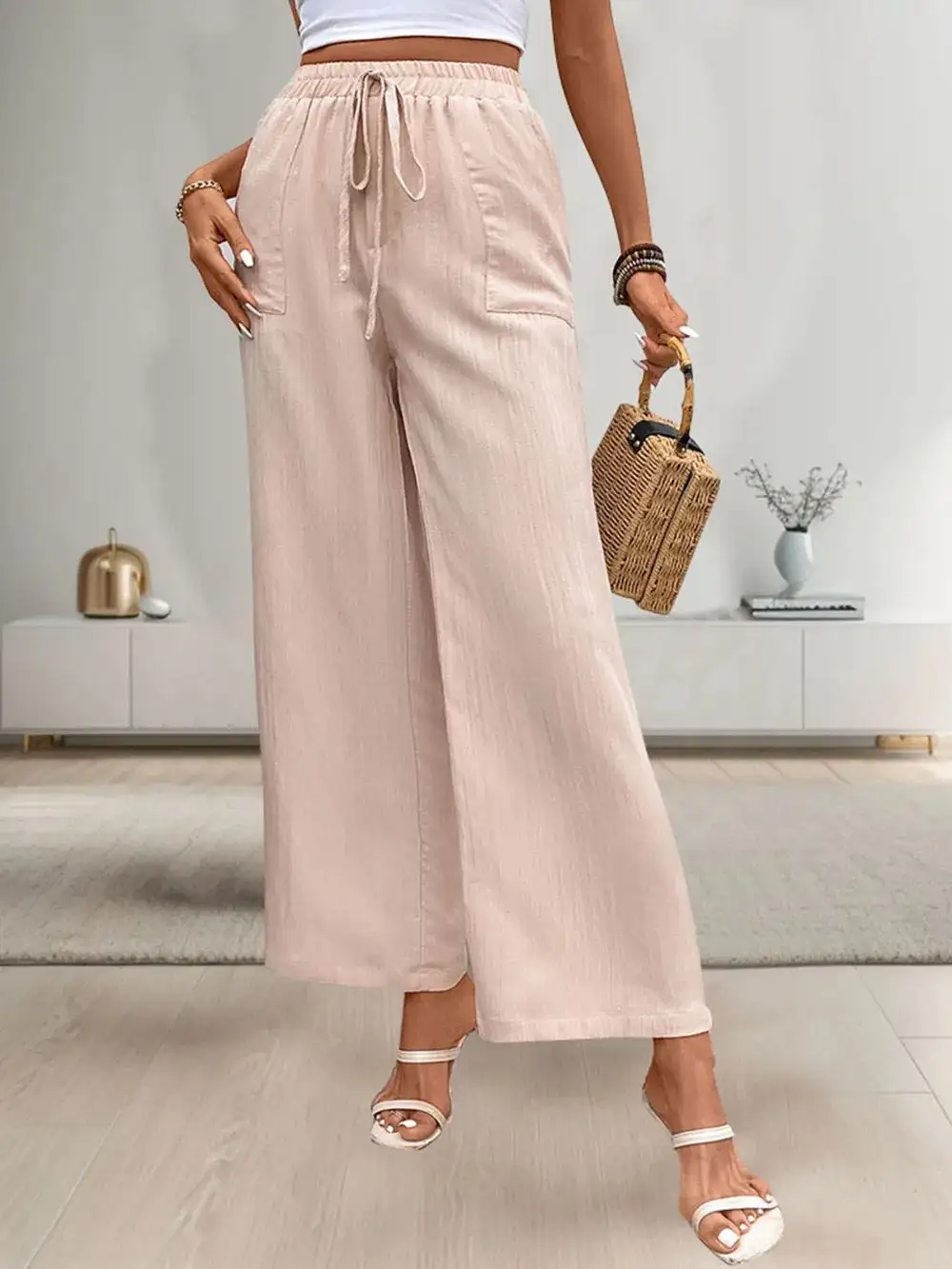 Wide Leg Tie Waist Pocketed Everyday Pants