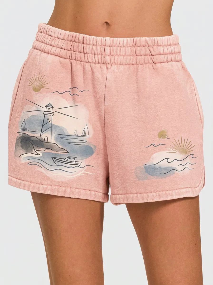 Women's Nautical Beach Lover Lighthouse Ocean Coastal Graphic Shorts