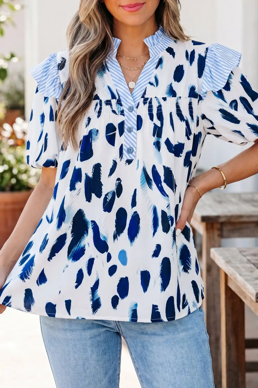 Women's Striped Abstract Print Animal Print Top