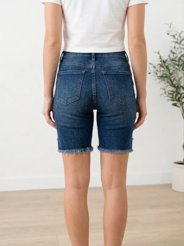 Women's High-Waisted Raw Hem Distressed Denim Shorts