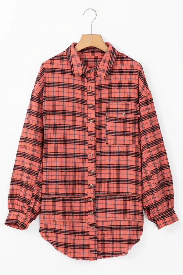 Everyday Plaid Western Inspired Split Neck Shirt Blouse