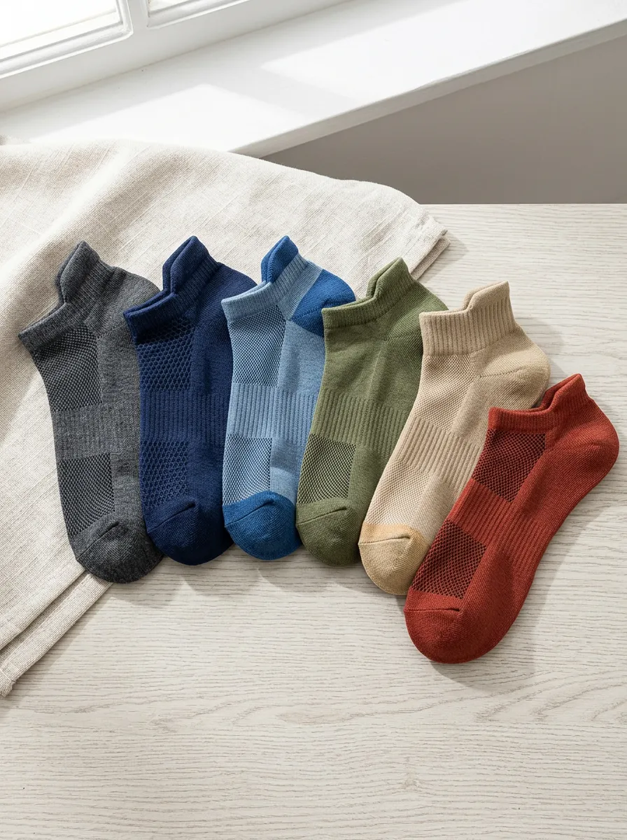 Men's Casual Daily Wear Multi-Color Mesh Breathable Ankle Socks 6-Pack