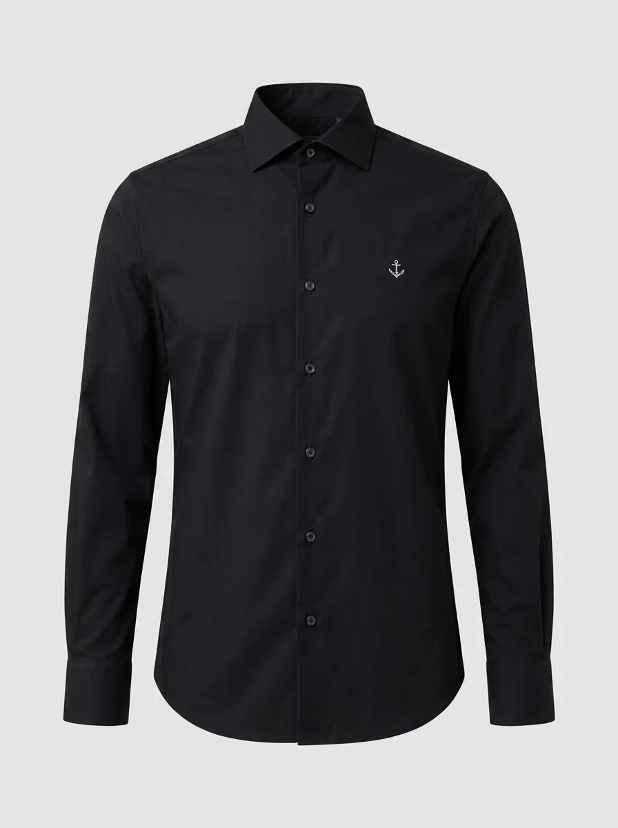 Men's Nautical Anchor Embroidered Non-Iron Cotton Shirt