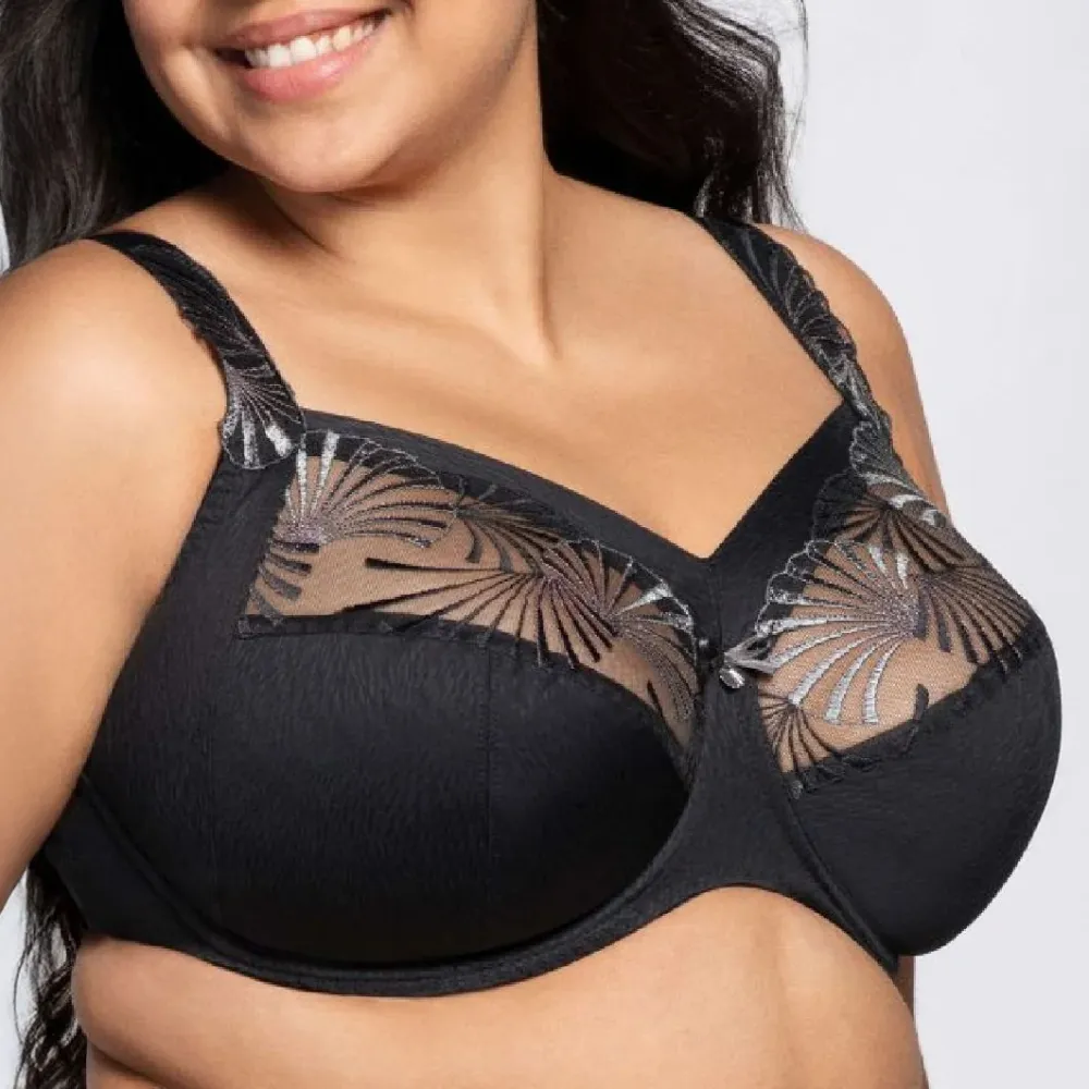 Women's Full Coverage Underwire Four-Part Cup Adjustable Straps Lace Embroidery Mesh Microfiber Bra