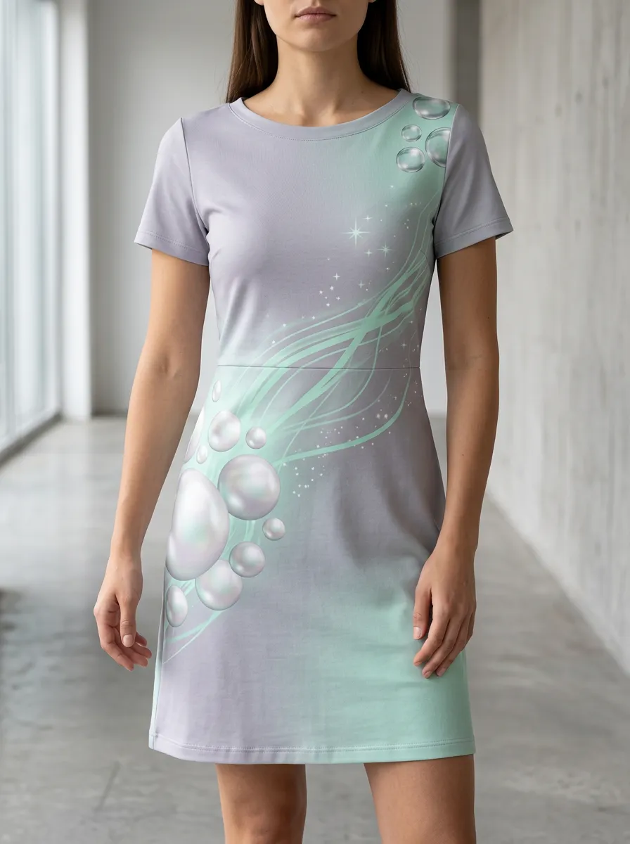 Women's Pearl Bubble Wave Printed Dress