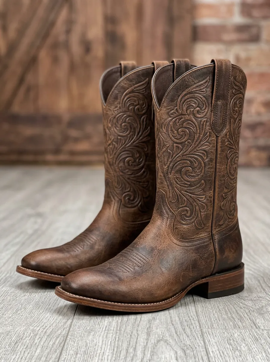 Rustic Floral Frontier Look Unisex Western Cowboy Boots