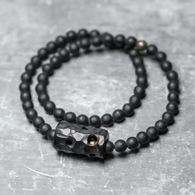 Frosted Cut Surface Onyx Ebony Double Wrap Bracelet