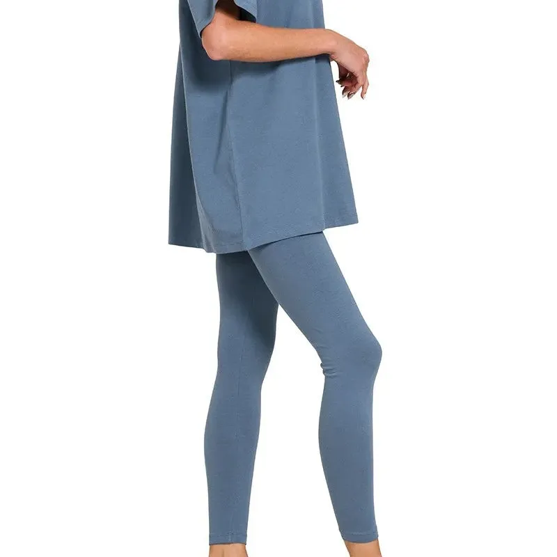 Cotton Round Neck Top & Legging Set