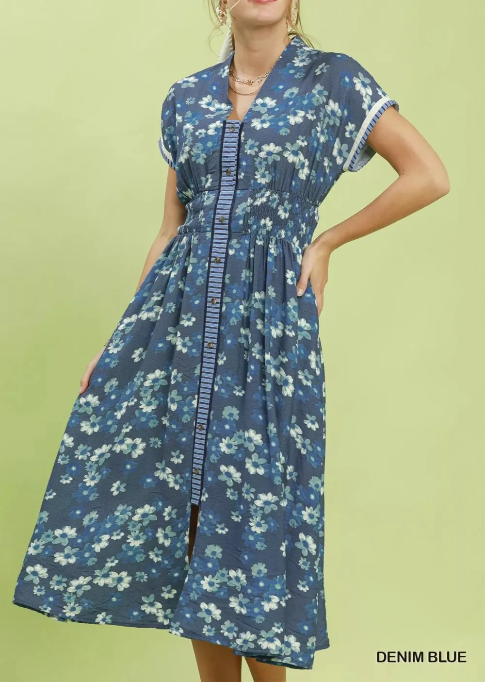 Henley Ruffle Sleeve Shift Pocketed Dress