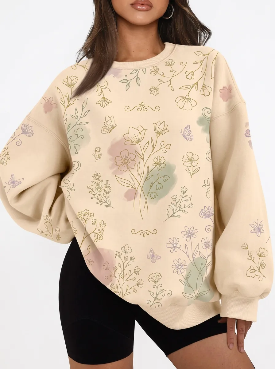 Women's Botanical Butterfly Aesthetic Printed Sweatshirt