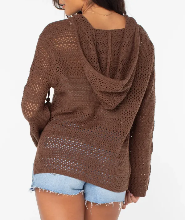 Brown Fringed Adjustable Belt Women's Knitted Sweater