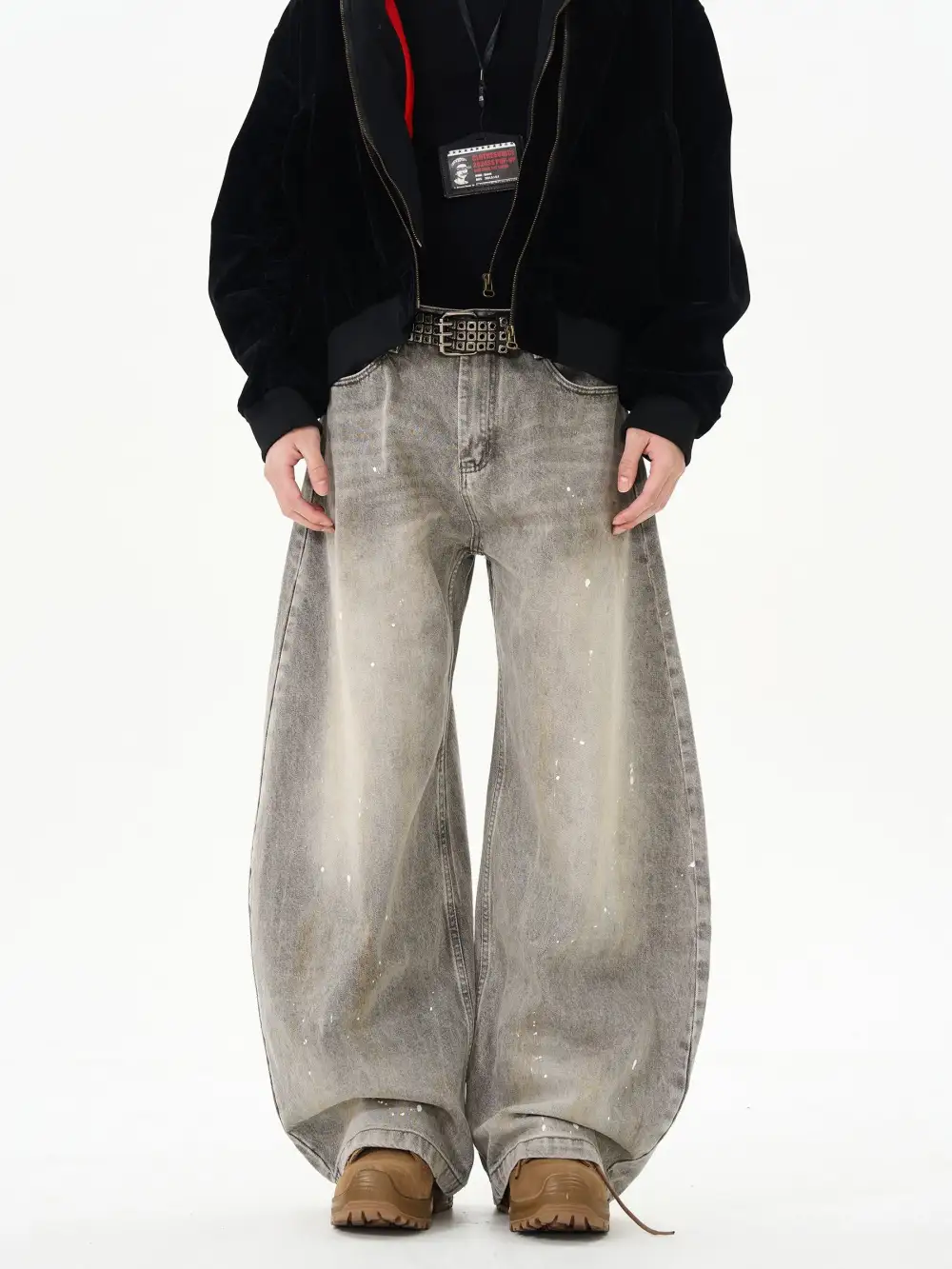 Wide-Leg Paint-Splatter Vintage-Wash Jeans